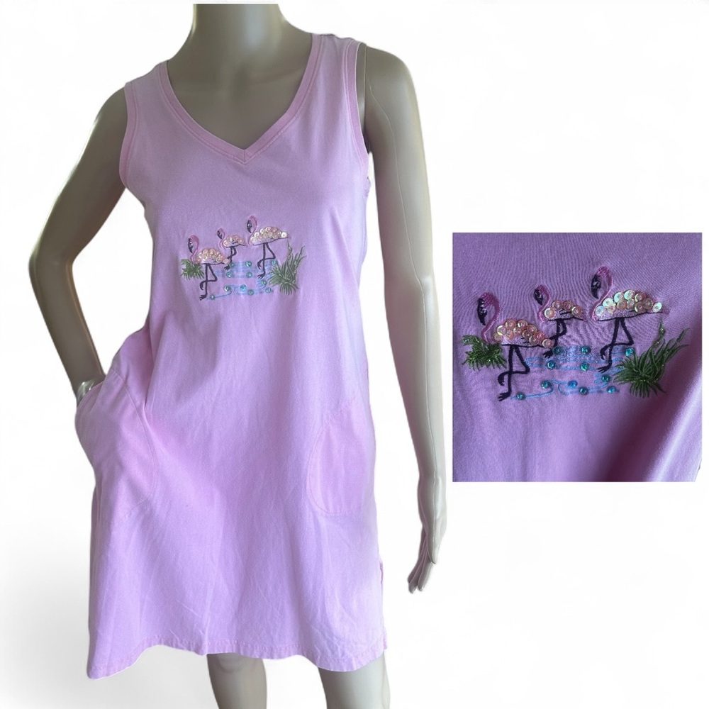 Jane Ashley Pink Embellished Flamingo Tank Dress Women’s Small